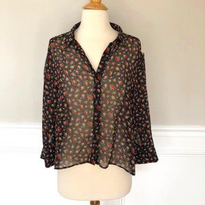 ZARA TRF BLACK RED FLORAL FLOWY TOP